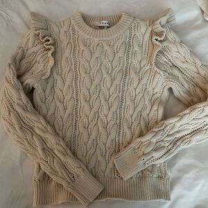 Frame Beige Cable Knit Sweater with Ruffles